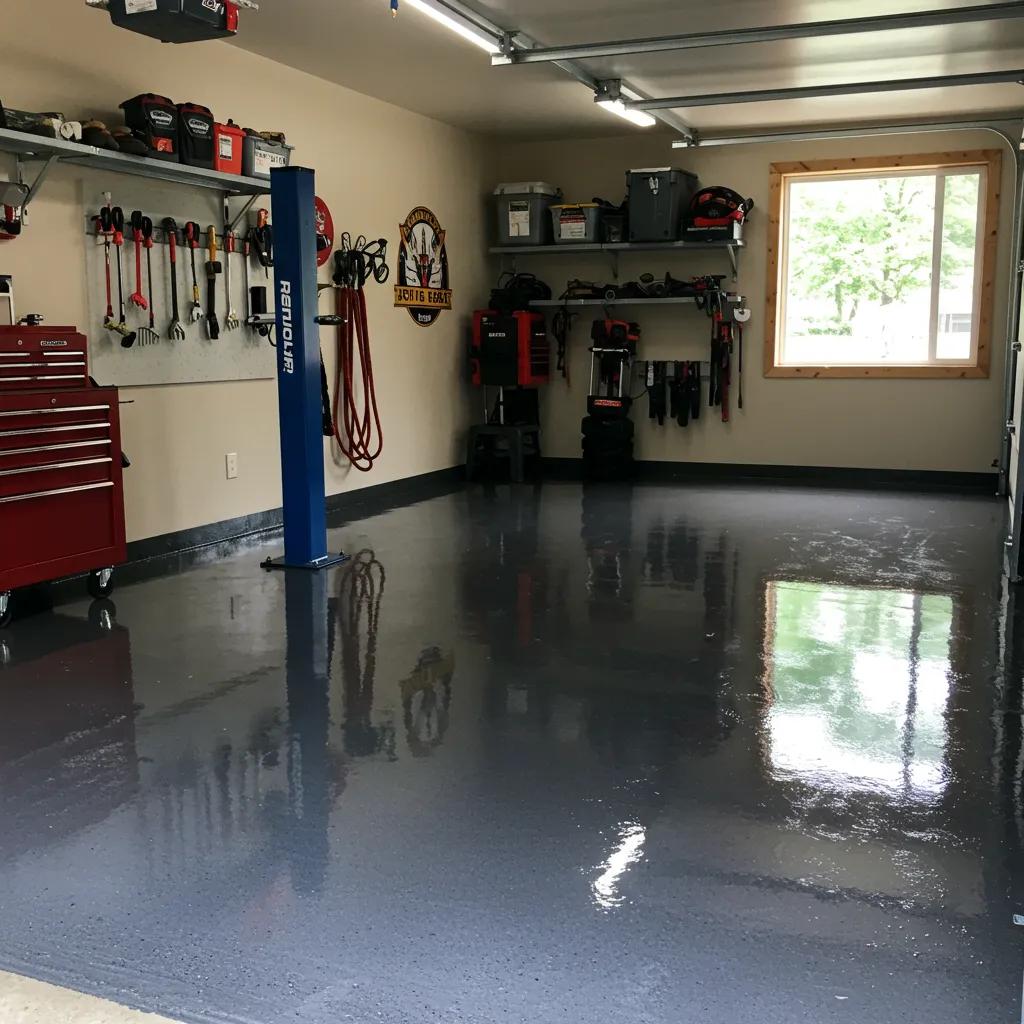 Freshly coated garage floor showcasing durability and aesthetic appeal